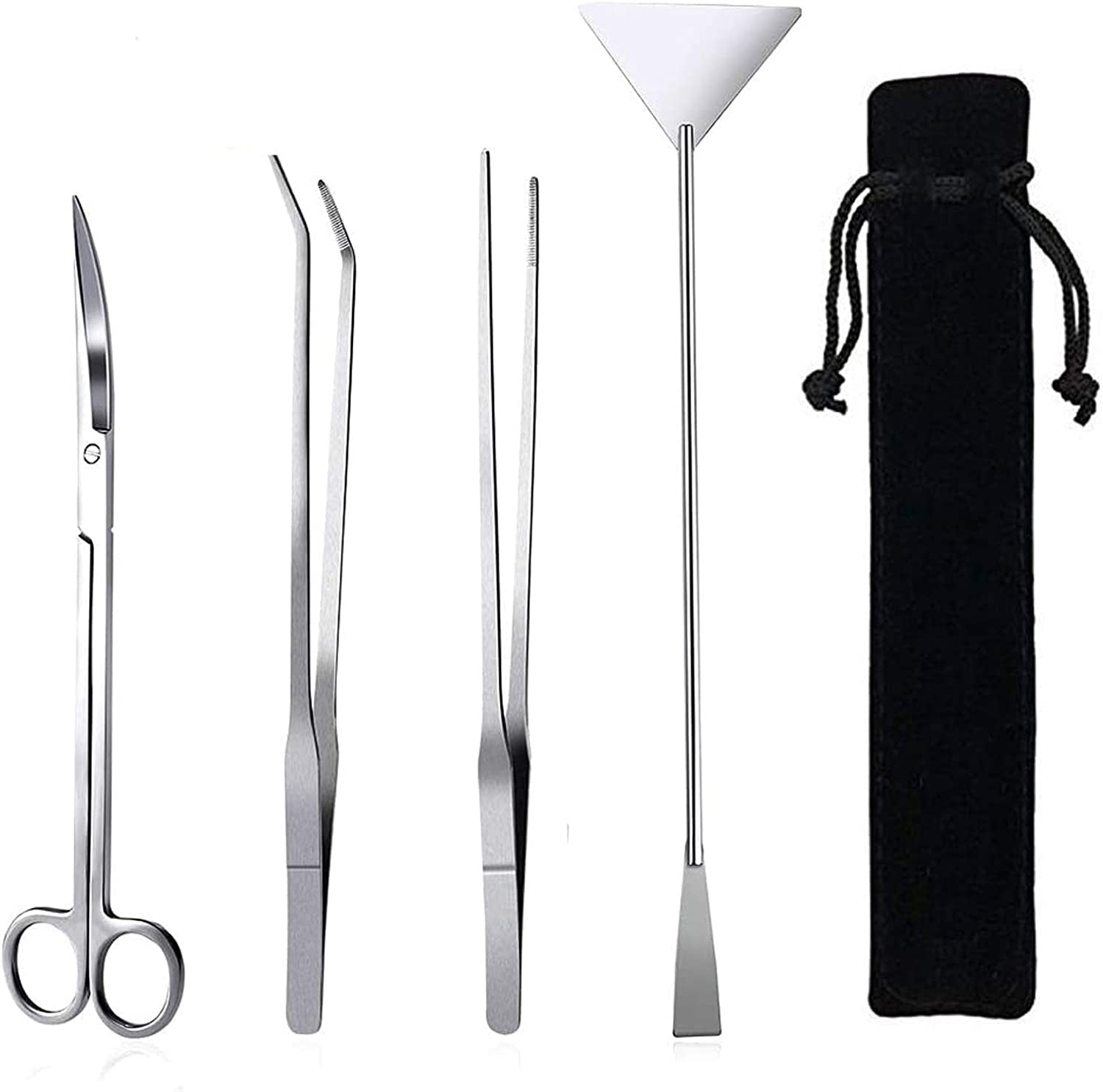 4-in-1 Stainless Steel Aquascaping Tool Set for Aquariums and Terrariums - Includes Long Tweezers, Scissors, and Spatula for Aquatic Plant Care