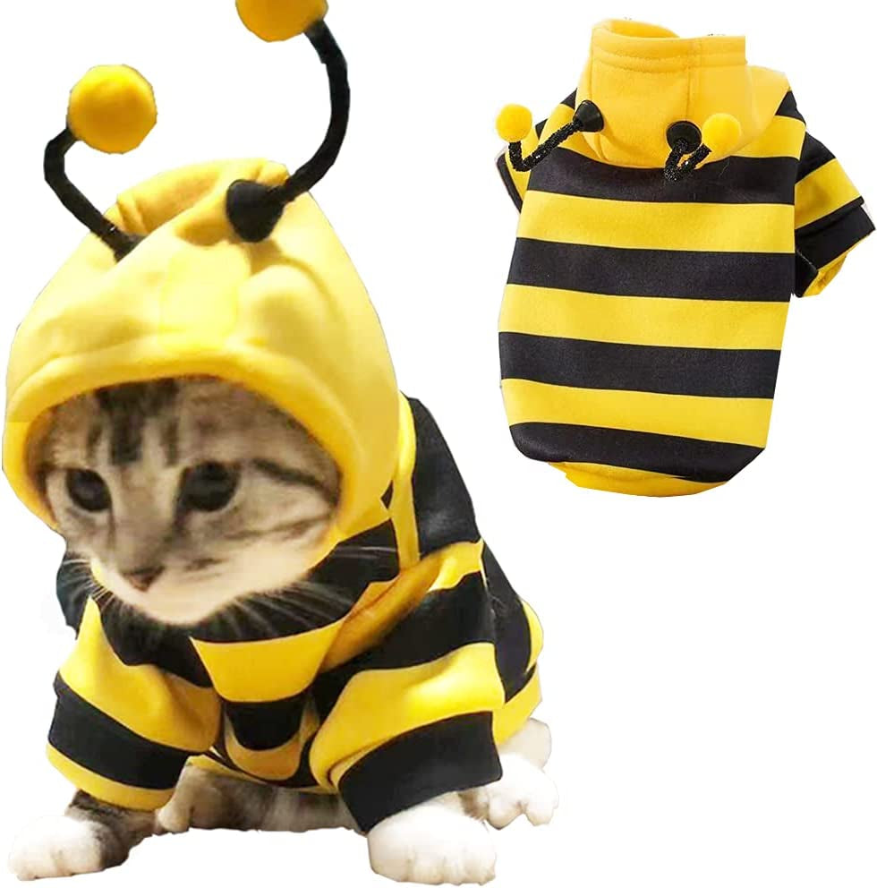 Pet Hoodie Sweatshirt for Dogs and Cats, Holiday-Themed Warm Apparel, Yellow Puppy Coat, Bee Costume for Halloween and Christmas (X-Large)