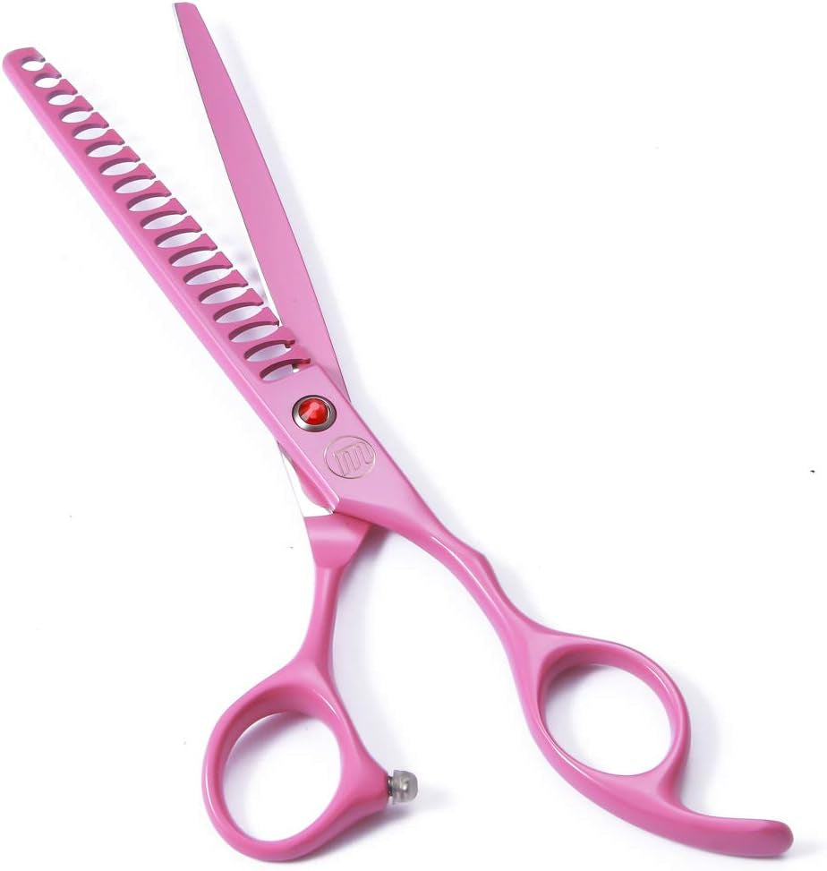 Professional 7-Inch Dog Grooming Scissors Set of 5 with Pet Comb and Carrying Bag | Includes Chunkers, Curved Shears, and Thinning Shears in Pink