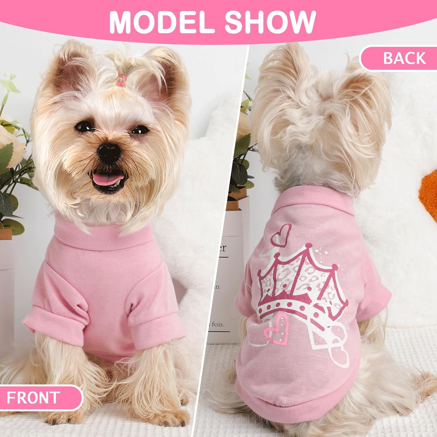 Dog Clothes for Small Dogs Girl, 4 Pack Yorkie Female Tshirt Pet Chihuahua Teacup Fall, Summer Cute Princess Puppy Outfit Apparel Shirt Girl