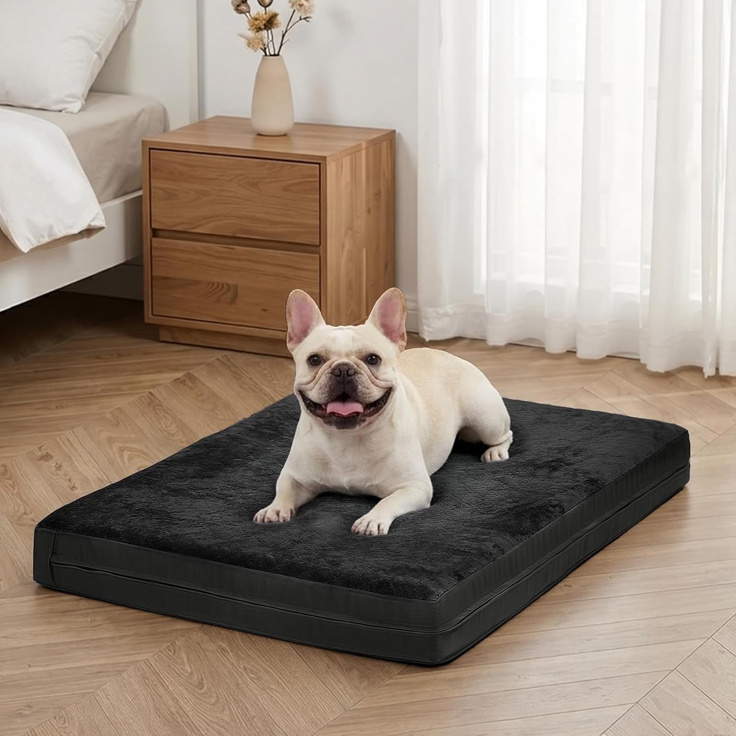 Premium Waterproof Dog Bed for Crate - Washable Reversible Kennel Pad, 23x17 inches, Black | Removable Cover, Anti-Slip, Outdoor Suitable for Small Dogs
