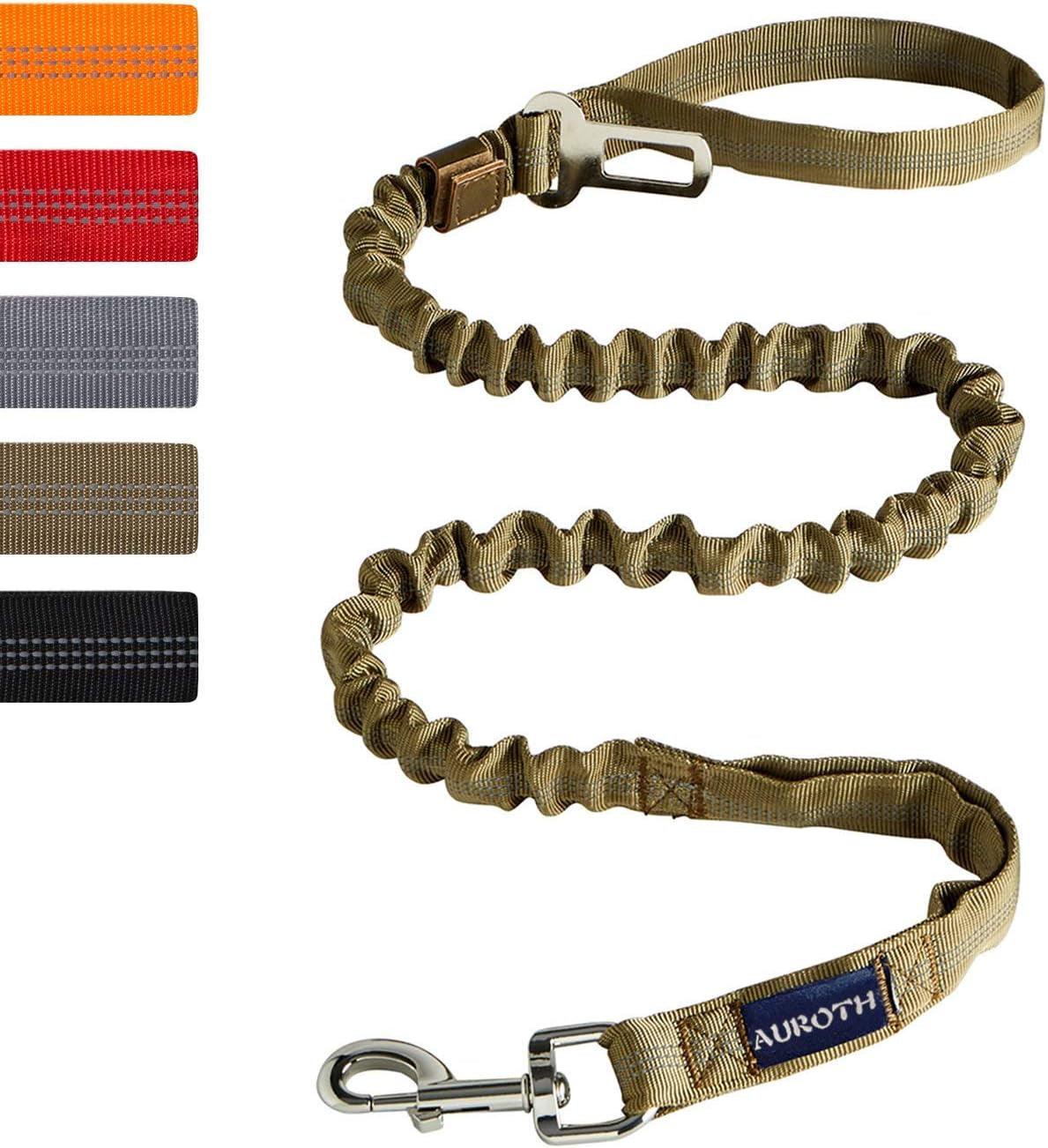 Heavy-Duty Bungee Dog Leash for Large Dogs - Shock Absorbing, No-Pull Design with Car Seat Belt, Supports Up to 660 lbs, Features 2 Padded Handles and Metal Frog Clip, 4.5FT, Army Yellow
