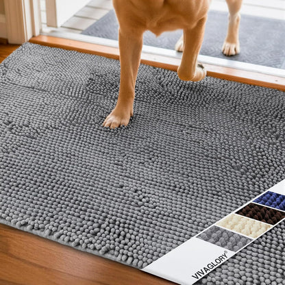 Absorpmax Dog Door Mat for Muddy Paws, 35" x 25", Grey | Non-Slip Mud Rug for Indoor & Outdoor Use, Washable Soft Chenille, Waterproof and Anti-Mud