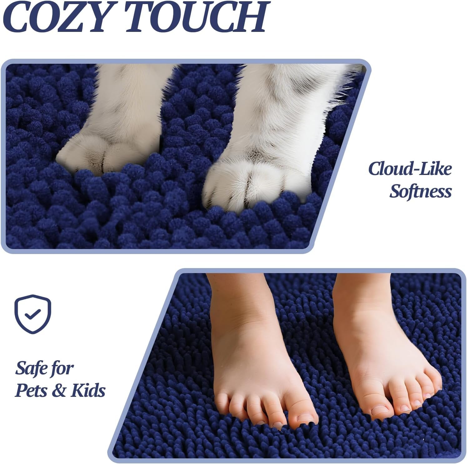 Absorpmax Dog Door Mat for Muddy Paws, 31" x 20", Navy Blue | Non-Slip Indoor & Outdoor Mud Rug, Washable Soft Chenille, Waterproof
