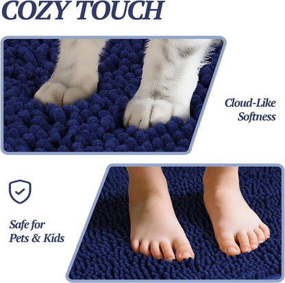 Absorpmax Dog Door Mat for Muddy Paws, 31" x 20", Navy Blue | Non-Slip Indoor & Outdoor Mud Rug, Washable Soft Chenille, Waterproof