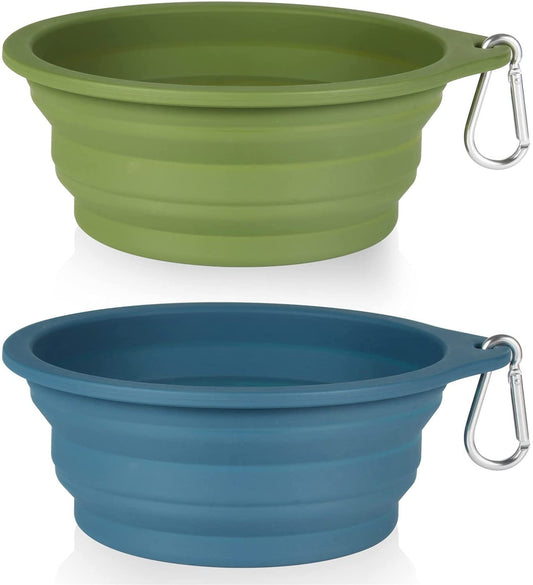 Collapsible Dog Bowls - 2-Pack, Integrated Molding Travel Bowls for Outdoor Feeding, 600ml Capacity (Navy Blue & Dark Green)