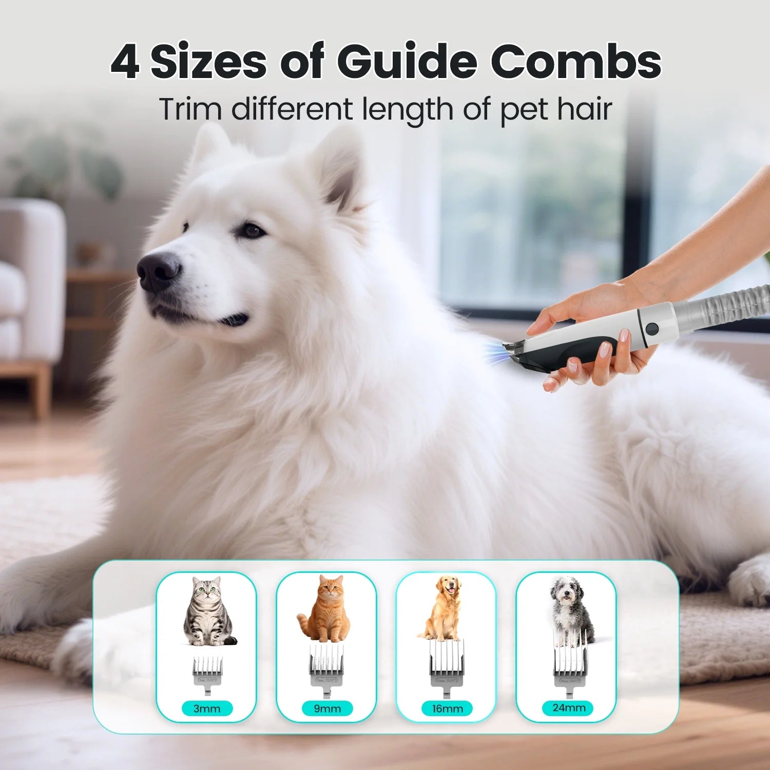 7-in-1 Dog Grooming Vacuum Kit with 11,000Pa Suction Power for Efficient Pet Hair Removal, Low Noise Operation