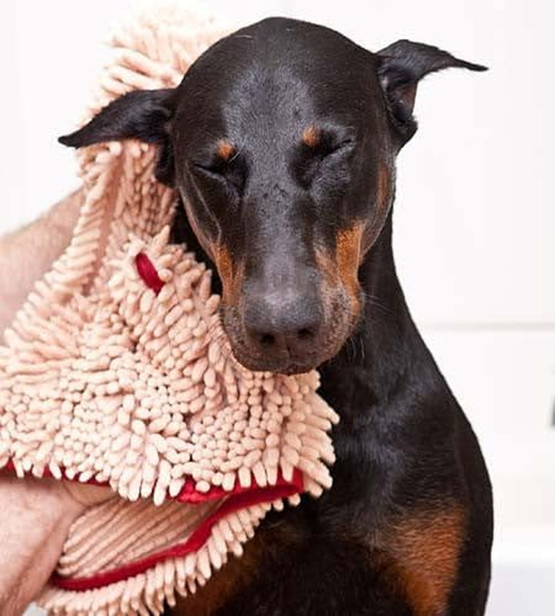 Soggy Doggy Super Shammy Absorbent Dog Towel - Beige, 31"x14" | Hand-Pocket Design, Noodle-Texture Chenille, Gentle on Paws & Skin, Ideal for Bath Time, Beach, and Muddy Walks, Quick-Dry