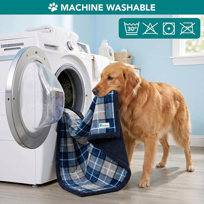Dog Blanket for Medium Small Pet Cat Puppie, 60X40, Plaid Navy Blue | 460 GSM, Soft Sherpa Fleece Throw, Reversible Plush Couch Cover Protector Crate Carrier Sofa Bed Car Seat, Machine Washable