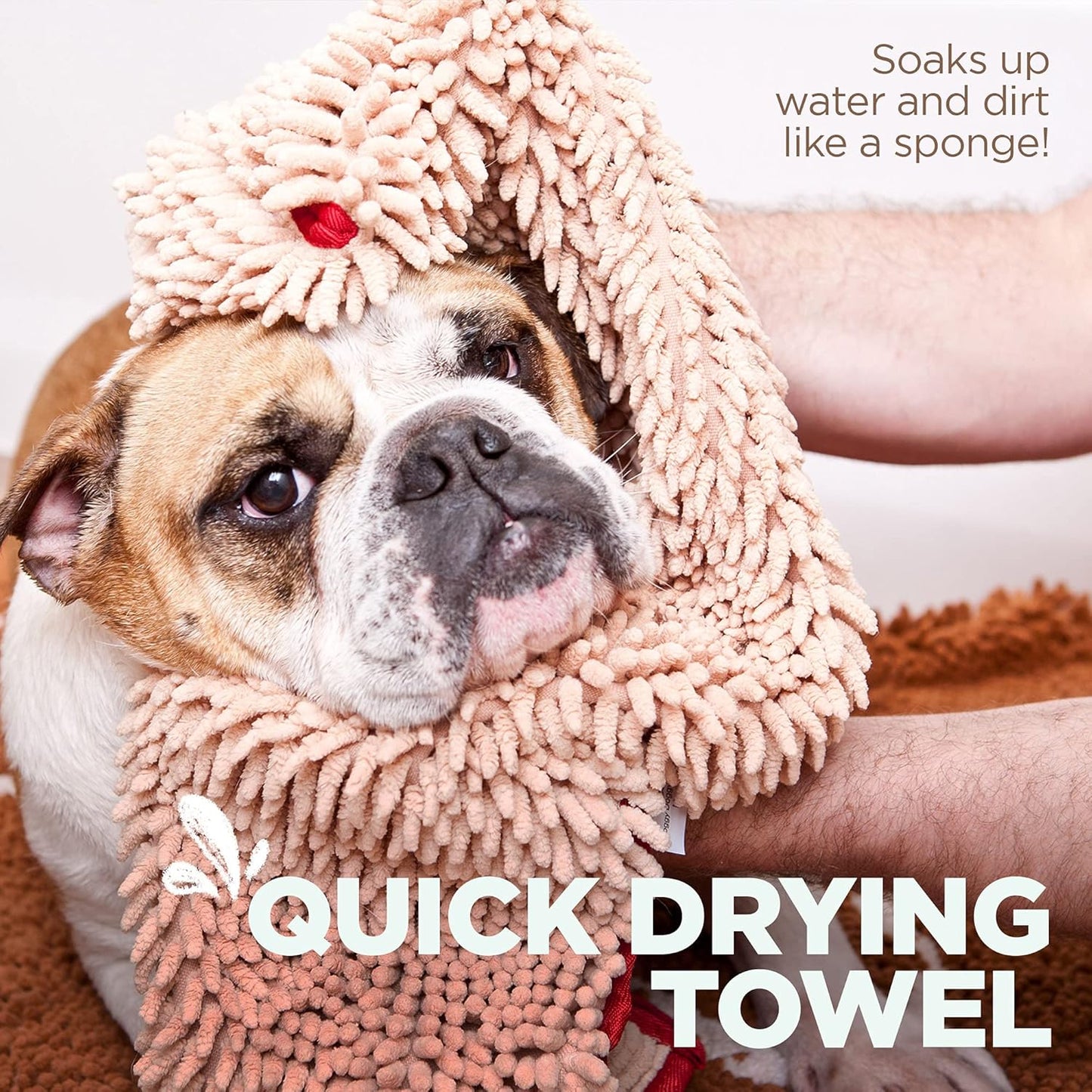 Soggy Doggy Super Shammy Absorbent Dog Towel - Beige, 31"x14" | Hand-Pocket Design, Noodle-Texture Chenille, Gentle on Paws & Skin, Ideal for Bath Time, Beach, and Muddy Walks, Quick-Dry