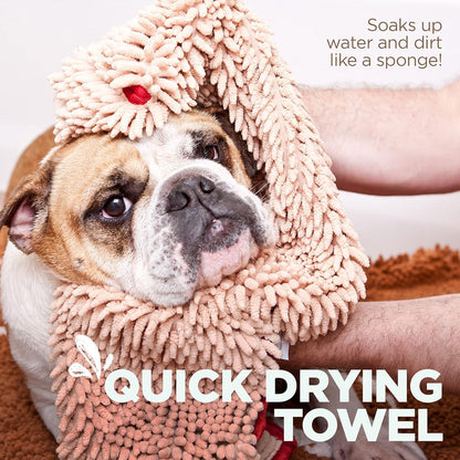 Soggy Doggy Super Shammy Absorbent Dog Towel - Beige, 31"x14" | Hand-Pocket Design, Noodle-Texture Chenille, Gentle on Paws & Skin, Ideal for Bath Time, Beach, and Muddy Walks, Quick-Dry