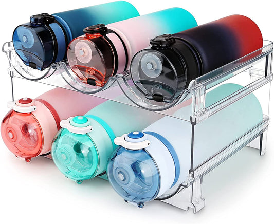 Water Bottle Organizer for Cabinet, Water Bottle Storage Organizer, 2 Packs Water Bottle Storage Rack, Water Bottle Holder for Cabinet, Stackable Water Bottle Storage Rack | 2 Packs Tumbler Organizer, Water Bottle Holder for Cabiner, Fridge, Kitchen, Desk