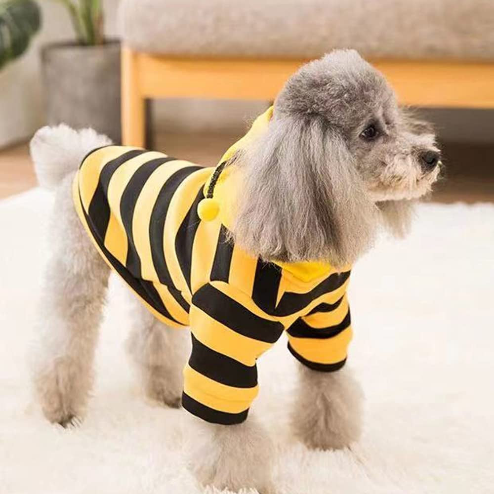 Pet Hoodie Sweatshirt for Dogs and Cats, Holiday-Themed Warm Apparel, Yellow Puppy Coat, Bee Costume for Halloween and Christmas (X-Large)