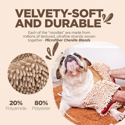 Soggy Doggy Super Shammy Absorbent Dog Towel - Beige, 31"x14" | Hand-Pocket Design, Noodle-Texture Chenille, Gentle on Paws & Skin, Ideal for Bath Time, Beach, and Muddy Walks, Quick-Dry