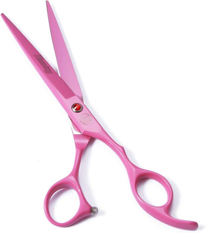 Professional 7-Inch Dog Grooming Scissors Set of 5 with Pet Comb and Carrying Bag | Includes Chunkers, Curved Shears, and Thinning Shears in Pink