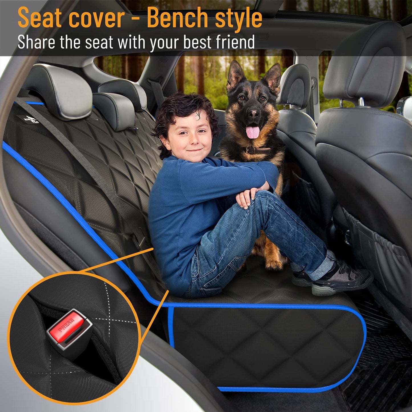 Extra Large Blue Waterproof Dog Rear Seat Cover - Durable, Scratch Resistant, Nonslip Protector for Vehicle Backseat, Machine Washable Pet Accessory