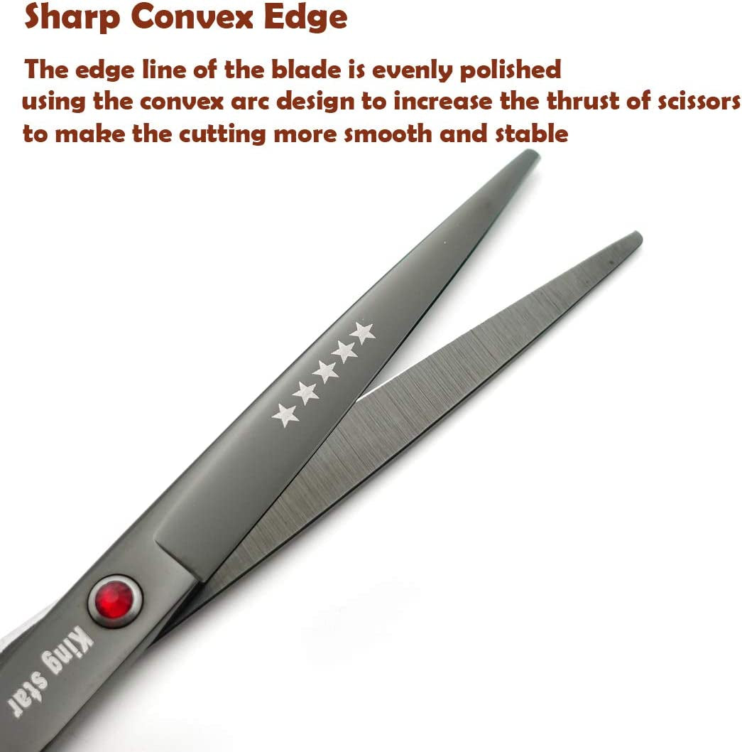 Professional 4-Piece Dog Grooming Scissors Set - 7-Inch Titanium Straight, Thinning, and Curved Scissors in Bright Black