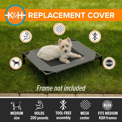 K&H Outdoor Elevated Dog Bed Pet Cot Replacement Cover, Medium 32X25In | Designed to Fit K&H Medium Pet Cots (Sold Separately), Indoor Outdoor Dog Bed, Breathable Mesh Center, Machine Washable, Gray