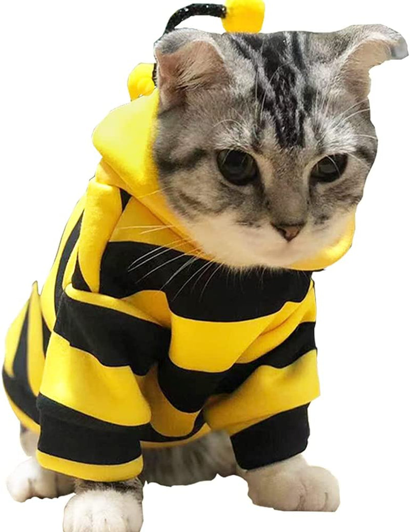 Pet Hoodie Sweatshirt for Dogs and Cats, Holiday-Themed Warm Apparel, Yellow Puppy Coat, Bee Costume for Halloween and Christmas (X-Large)