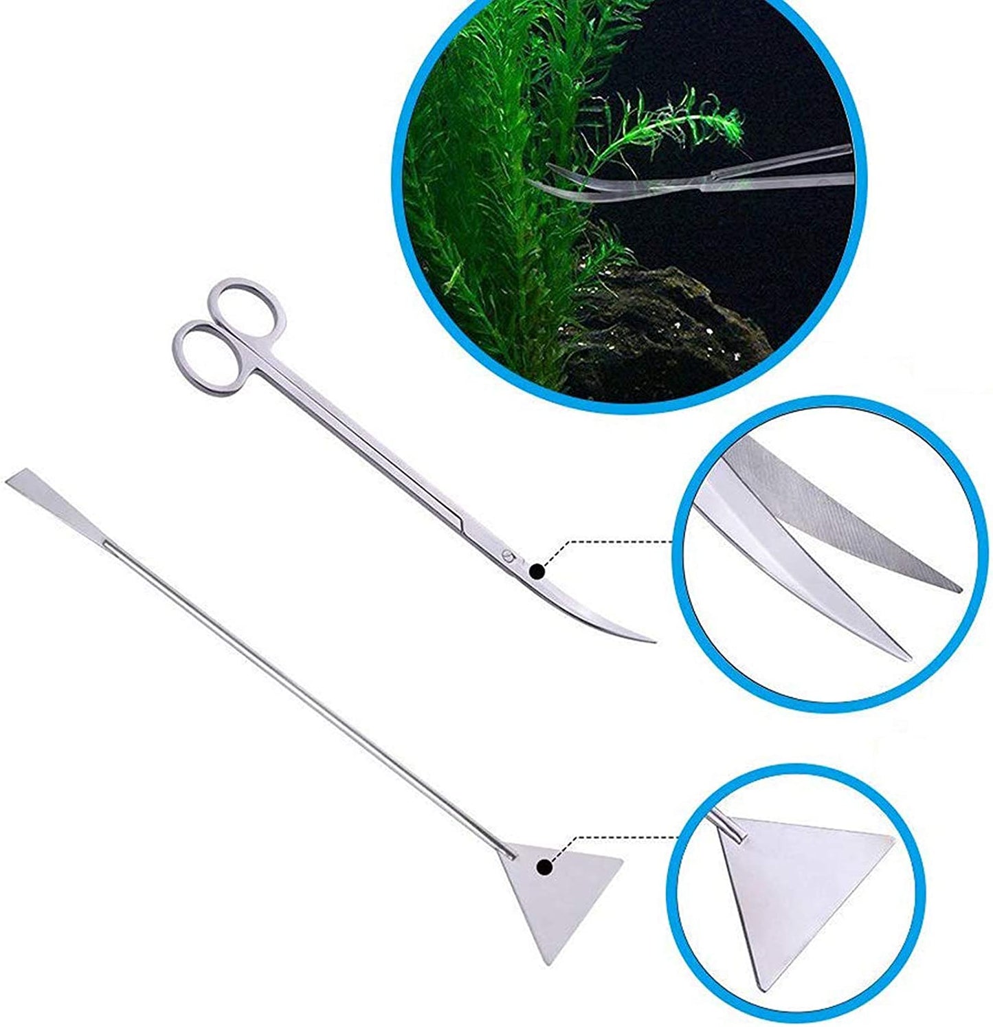 4-in-1 Stainless Steel Aquascaping Tool Set for Aquariums and Terrariums - Includes Long Tweezers, Scissors, and Spatula for Aquatic Plant Care