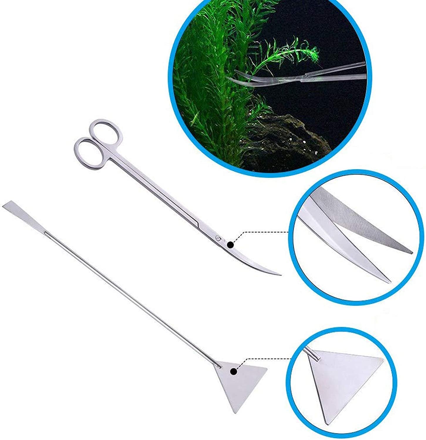 4-in-1 Stainless Steel Aquascaping Tool Set for Aquariums and Terrariums - Includes Long Tweezers, Scissors, and Spatula for Aquatic Plant Care