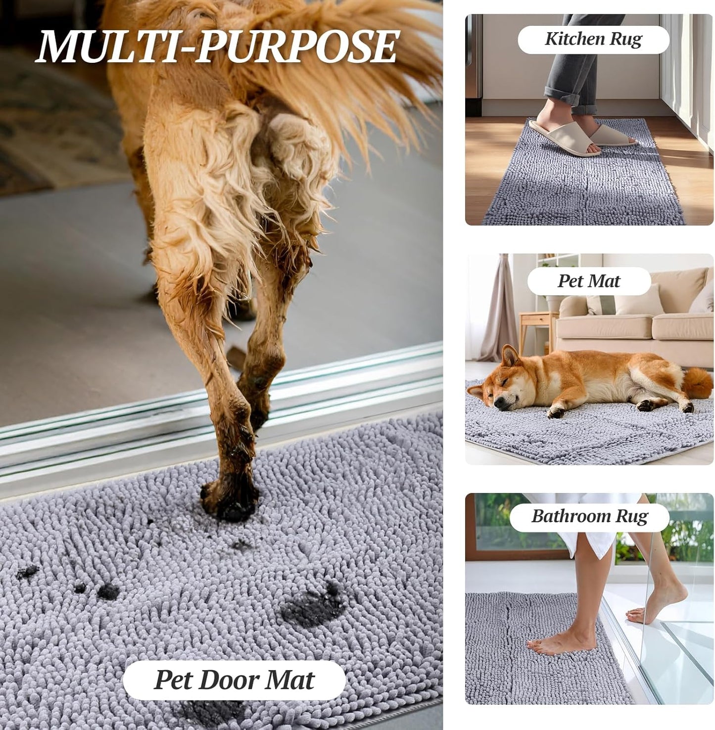 Absorpmax Dog Door Mat for Muddy Paws, 31" x 20", Navy Blue | Non-Slip Indoor & Outdoor Mud Rug, Washable Soft Chenille, Waterproof