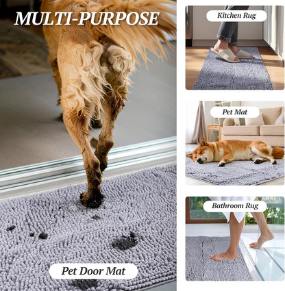 Absorpmax Dog Door Mat for Muddy Paws, 31" x 20", Navy Blue | Non-Slip Indoor & Outdoor Mud Rug, Washable Soft Chenille, Waterproof