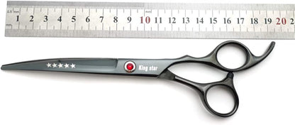 Professional 4-Piece Dog Grooming Scissors Set - 7-Inch Titanium Straight, Thinning, and Curved Scissors in Bright Black