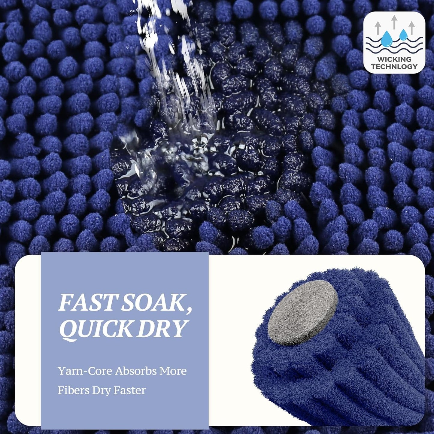 Absorpmax Dog Door Mat for Muddy Paws, 31" x 20", Navy Blue | Non-Slip Indoor & Outdoor Mud Rug, Washable Soft Chenille, Waterproof