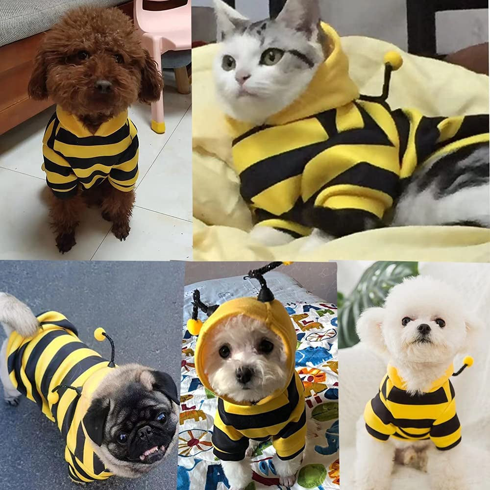 Pet Hoodie Sweatshirt for Dogs and Cats, Holiday-Themed Warm Apparel, Yellow Puppy Coat, Bee Costume for Halloween and Christmas (X-Large)