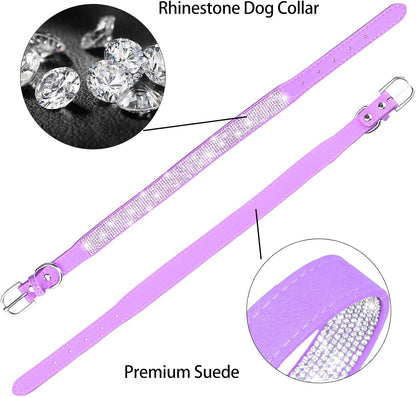 Luxury Rhinestone Dog Collar - Soft Velvet Leather Cat Collar with Adjustable Bling Design for Small, Medium, and Large Pets (Purple, XXS)