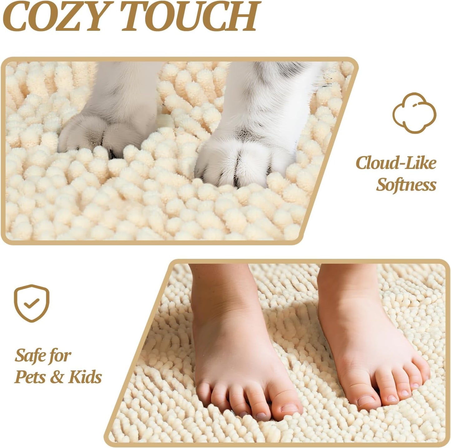 Absorpmax Dog Door Mat for Muddy Paws, 31" x 20", Beige | Non-Slip Indoor & Outdoor Mud Rug, Washable Soft Chenille, Waterproof Design