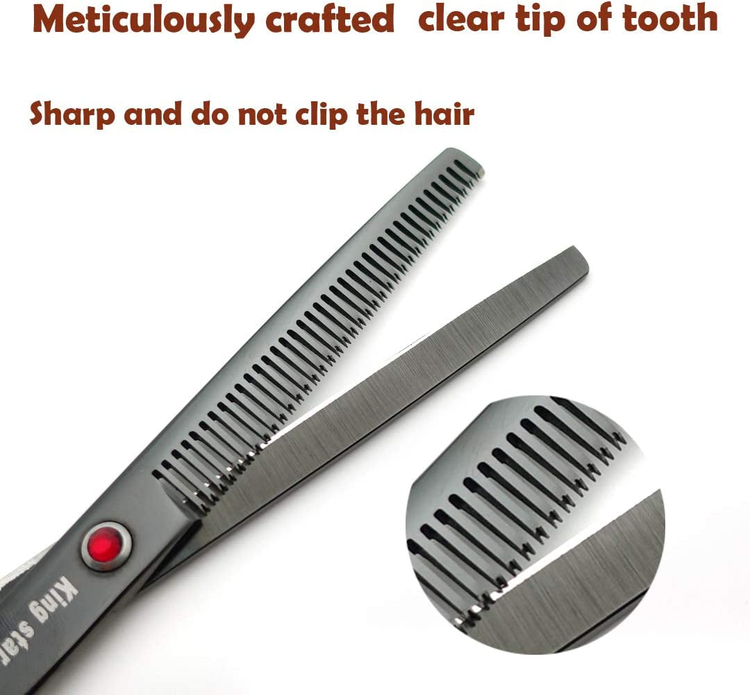 Professional 4-Piece Dog Grooming Scissors Set - 7-Inch Titanium Straight, Thinning, and Curved Scissors in Bright Black