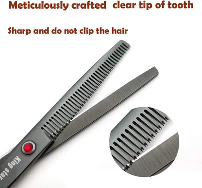 Professional 4-Piece Dog Grooming Scissors Set - 7-Inch Titanium Straight, Thinning, and Curved Scissors in Bright Black
