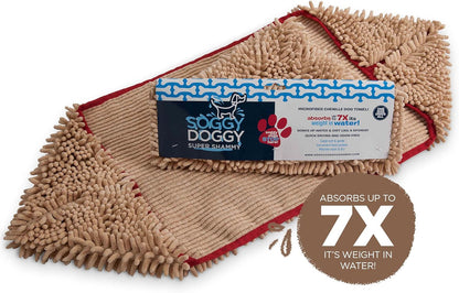 Soggy Doggy Super Shammy Absorbent Dog Towel - Beige, 31"x14" | Hand-Pocket Design, Noodle-Texture Chenille, Gentle on Paws & Skin, Ideal for Bath Time, Beach, and Muddy Walks, Quick-Dry
