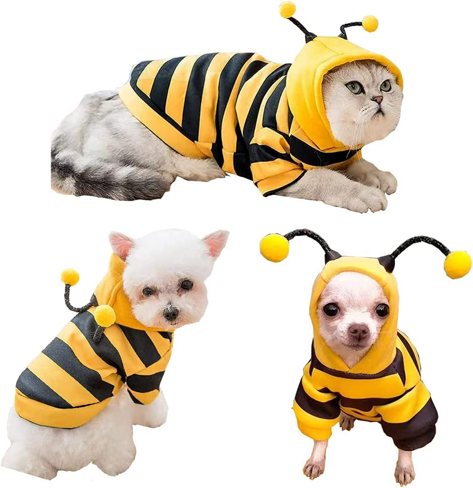 Pet Hoodie Sweatshirt for Dogs and Cats, Holiday-Themed Warm Apparel, Yellow Puppy Coat, Bee Costume for Halloween and Christmas (X-Large)