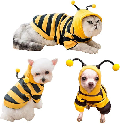 Pet Hoodie Sweatshirt for Dogs and Cats, Holiday-Themed Warm Apparel, Yellow Puppy Coat, Bee Costume for Halloween and Christmas (X-Large)