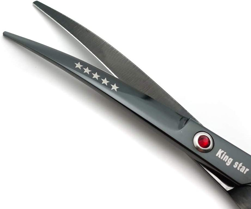 Professional 4-Piece Dog Grooming Scissors Set - 7-Inch Titanium Straight, Thinning, and Curved Scissors in Bright Black