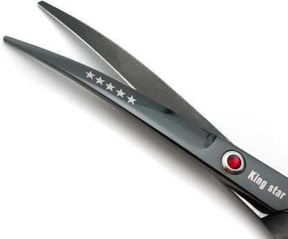 Professional 4-Piece Dog Grooming Scissors Set - 7-Inch Titanium Straight, Thinning, and Curved Scissors in Bright Black