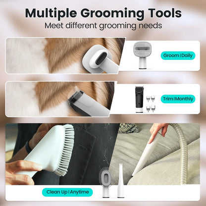 7-in-1 Dog Grooming Vacuum Kit with 11,000Pa Suction Power for Efficient Pet Hair Removal, Low Noise Operation