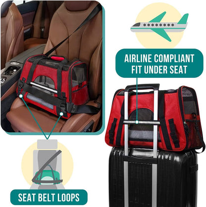 Airline Approved Pet Carrier for Cats & Small Dogs, Small, Red | Soft Sided TSA Travel Bag, Sherpa Bed, Breathable Mesh Ventilation, Collapsible Bowl, Fits under Seat, up to 18 Lbs