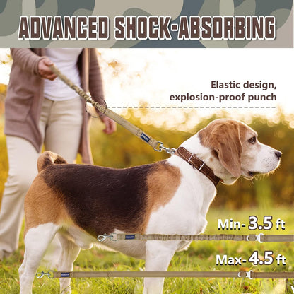 Heavy-Duty Bungee Dog Leash for Large Dogs - Shock Absorbing, No-Pull Design with Car Seat Belt, Supports Up to 660 lbs, Features 2 Padded Handles and Metal Frog Clip, 4.5FT, Army Yellow