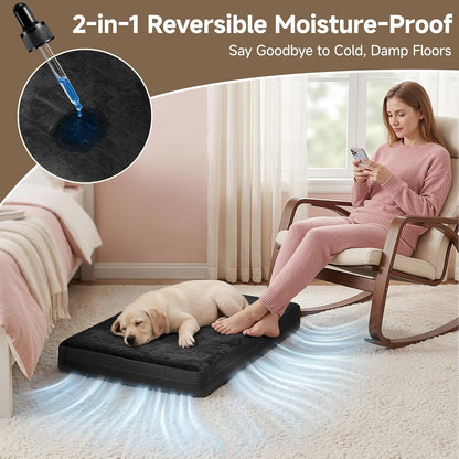 Premium Waterproof Dog Bed for Crate - Washable Reversible Kennel Pad, 23x17 inches, Black | Removable Cover, Anti-Slip, Outdoor Suitable for Small Dogs
