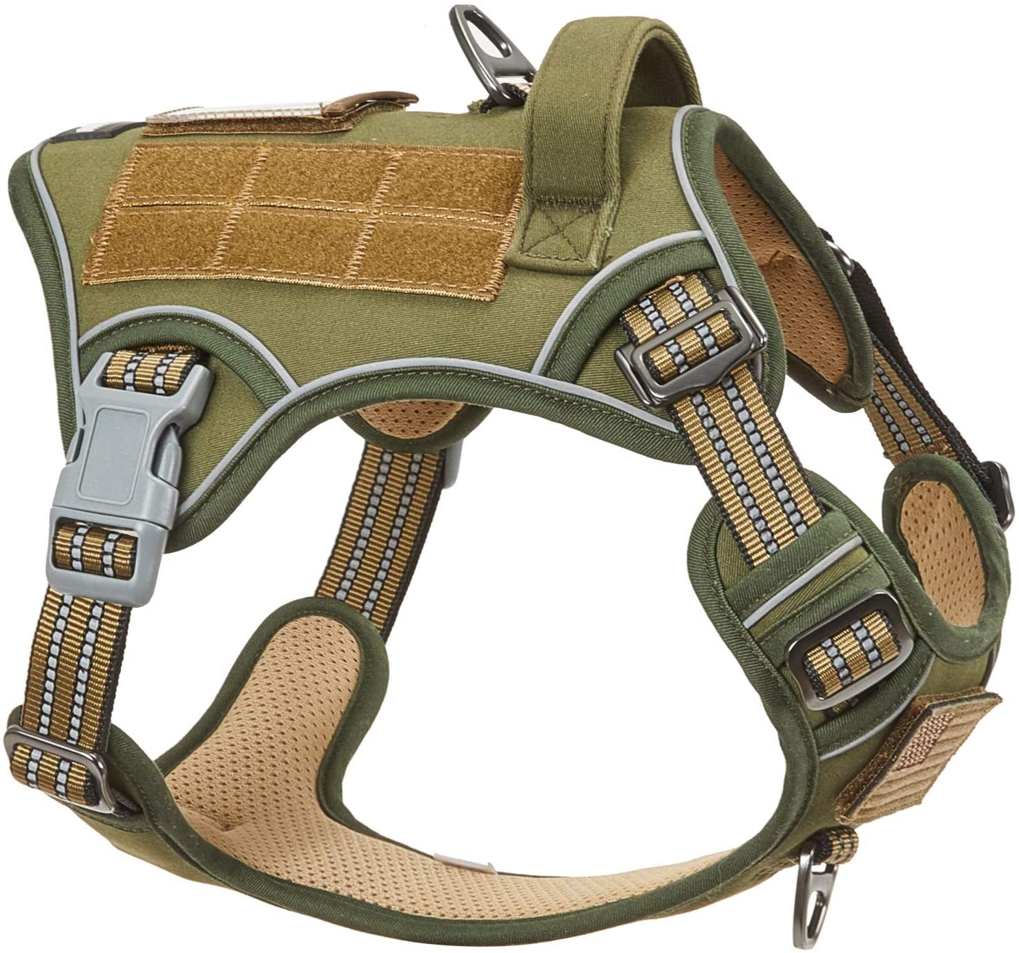 Tactical No-Pull Dog Harness for Medium Dogs - Adjustable Reflective Vest with Handle for Training and Walking, Green M