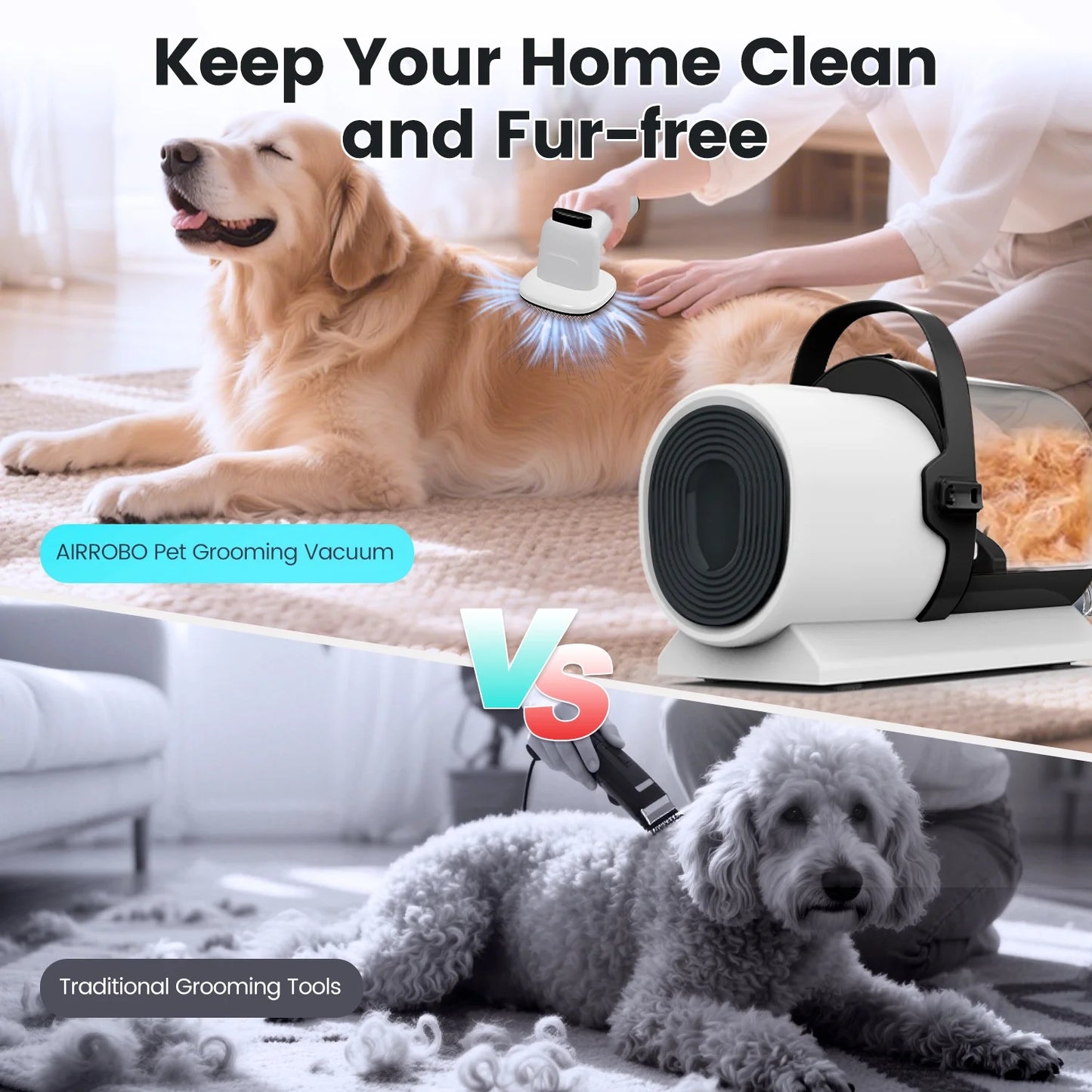 7-in-1 Dog Grooming Vacuum Kit with 11,000Pa Suction Power for Efficient Pet Hair Removal, Low Noise Operation