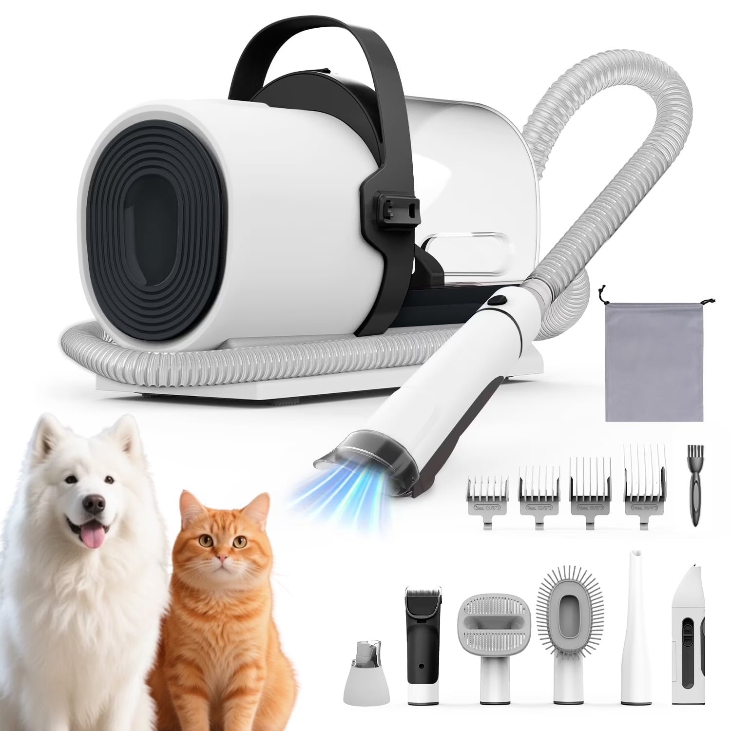 7-in-1 Dog Grooming Vacuum Kit with 11,000Pa Suction Power for Efficient Pet Hair Removal, Low Noise Operation