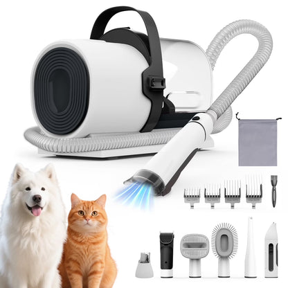 7-in-1 Dog Grooming Vacuum Kit with 11,000Pa Suction Power for Efficient Pet Hair Removal, Low Noise Operation