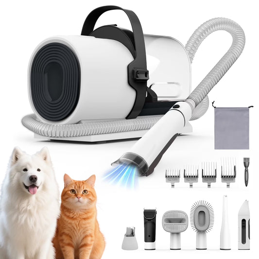 7-in-1 Dog Grooming Vacuum Kit with 11,000Pa Suction Power for Efficient Pet Hair Removal, Low Noise Operation