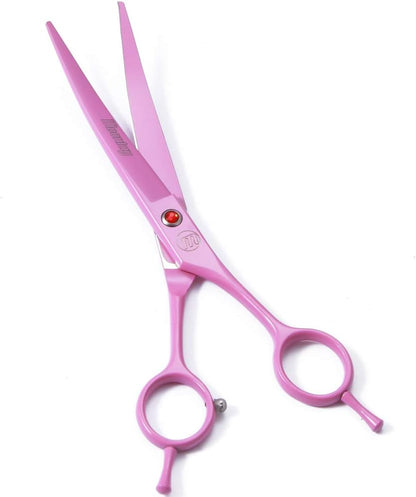 Professional 7-Inch Dog Grooming Scissors Set of 5 with Pet Comb and Carrying Bag | Includes Chunkers, Curved Shears, and Thinning Shears in Pink