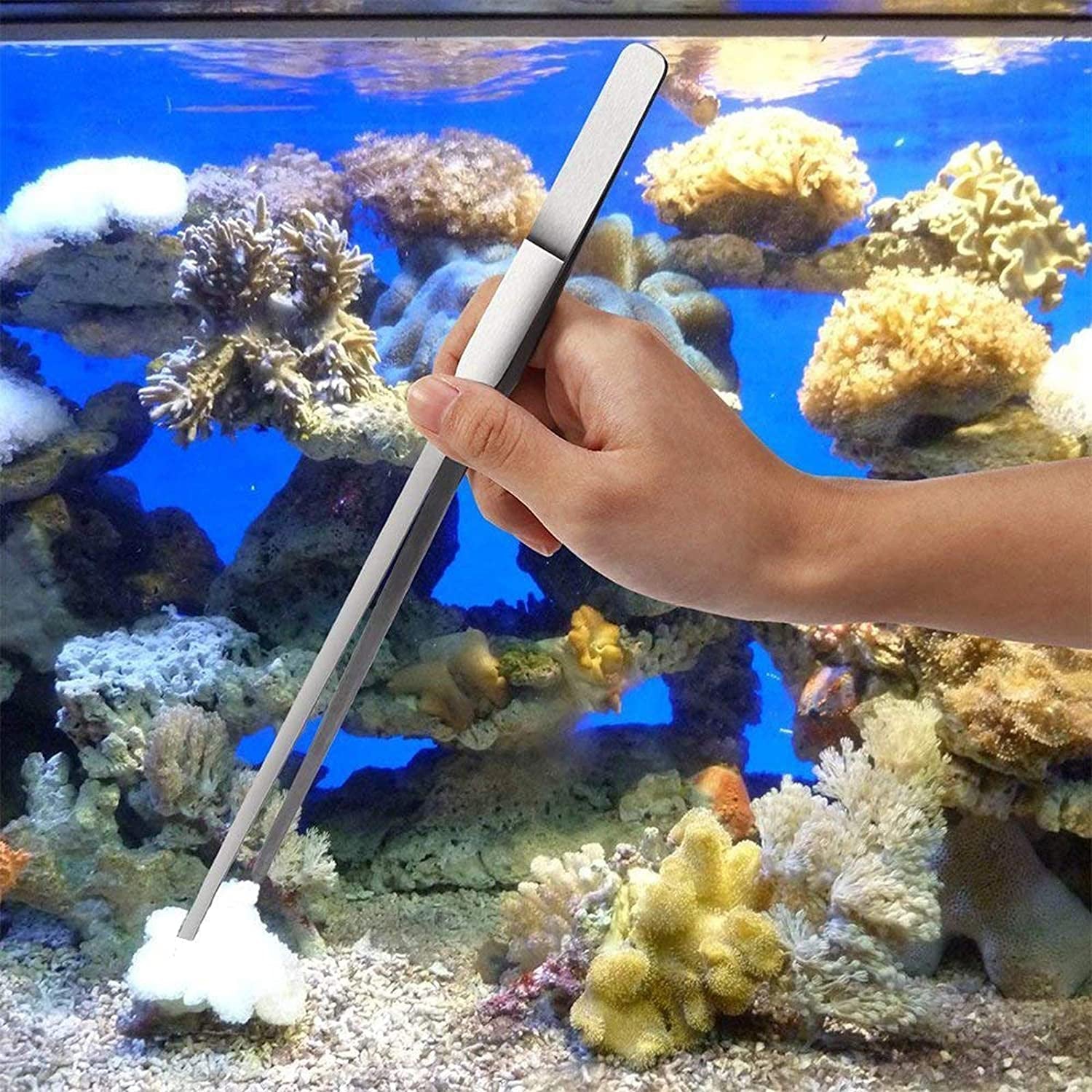 4-in-1 Stainless Steel Aquascaping Tool Set for Aquariums and Terrariums - Includes Long Tweezers, Scissors, and Spatula for Aquatic Plant Care